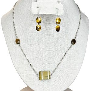 Tigers Eye Stone Sterling Silver 925 Necklace & Earring Matching Set